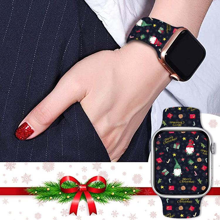 For Apple Watch 46mm / 49mm / 45mm / 44mm Christmas Pattern Butterfly Buckle Silicone Watch Band(Snowman Light Blue)