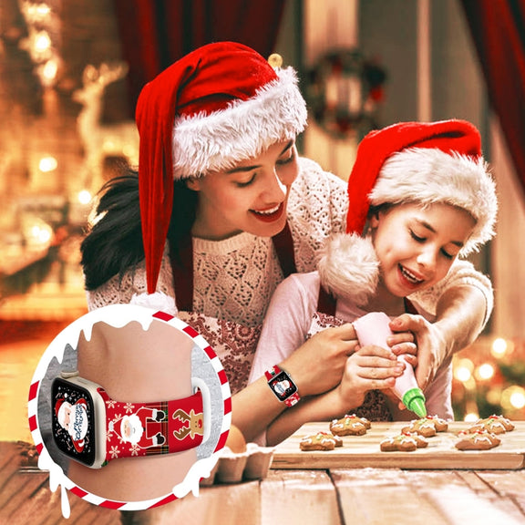 For Apple Watch 46mm / 49mm / 45mm / 44mm Christmas Pattern Butterfly Buckle Silicone Watch Band(Snowman Light Blue)