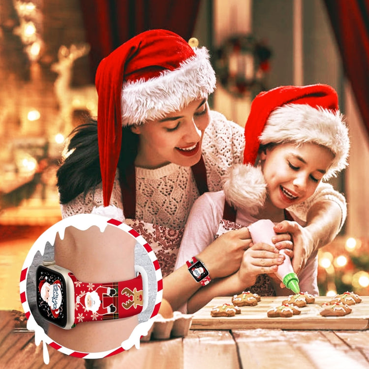 For Apple Watch 46mm / 49mm / 45mm / 44mm Christmas Pattern Butterfly Buckle Silicone Watch Band(Stitching Christmas)