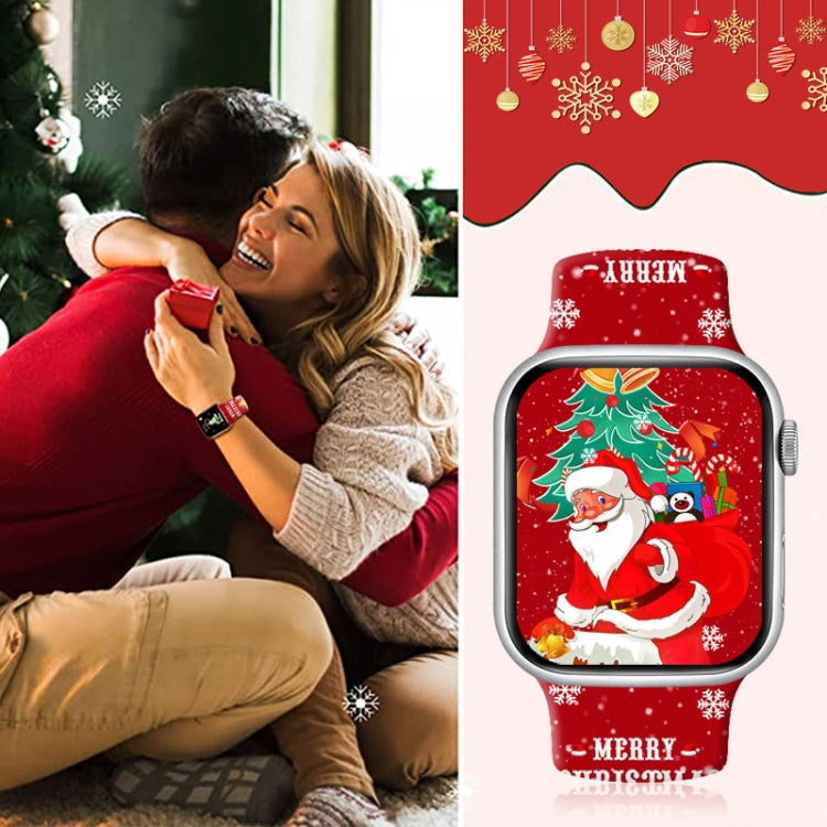 For Apple Watch 46mm / 49mm / 45mm / 44mm Christmas Pattern Reverse Buckle Silicone Watch Band(Bell Santa Claus)