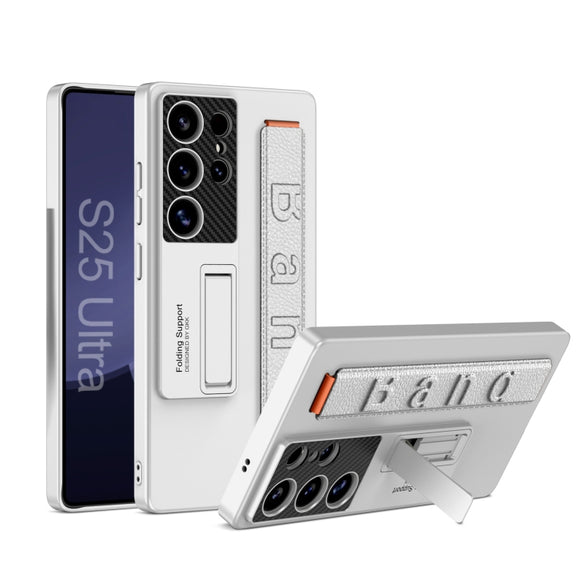 For Samsung Galaxy S25 Ultra 5G GKK Ultra-thin Wristband Shockproof Phone Case with Holder(Silver)