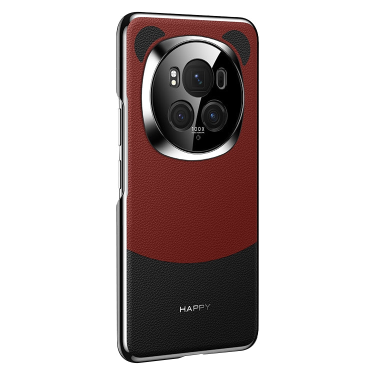 For Honor Magic6 Pro Panda 2 Plain Leather PC Phone Case(Black Red)