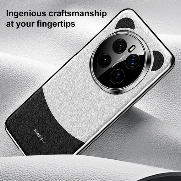 For Honor Magic6 Pro Panda 2 Plain Leather PC Phone Case(Black White)