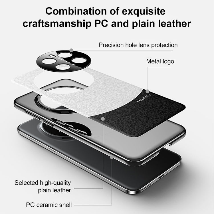For Honor Magic6 Pro Panda 2 Plain Leather PC Phone Case(Black White)