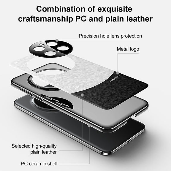 For Honor Magic6 Pro Panda 2 Plain Leather PC Phone Case(Black White)