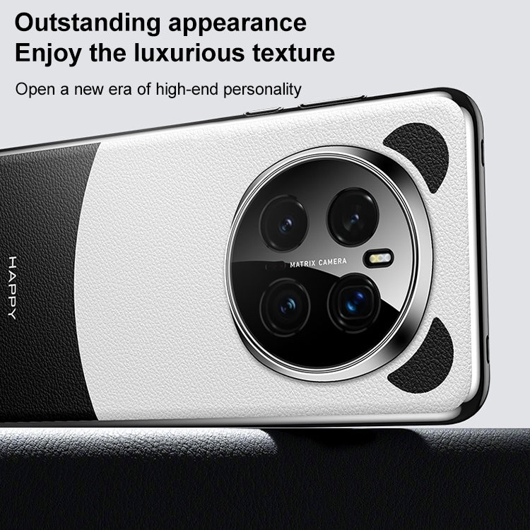 For Honor Magic6 Pro Panda 2 Plain Leather PC Phone Case(Black White)