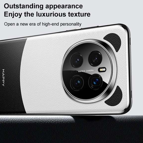 For Honor Magic6 Pro Panda 2 Plain Leather PC Phone Case(Black White)