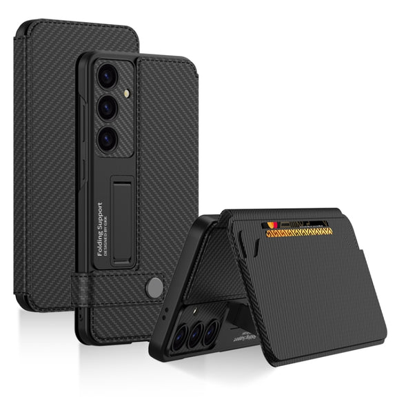 For Samsung Galaxy S25+ 5G GKK Flip Wallet Leather Phone Case(Carbon Fiber Texture)