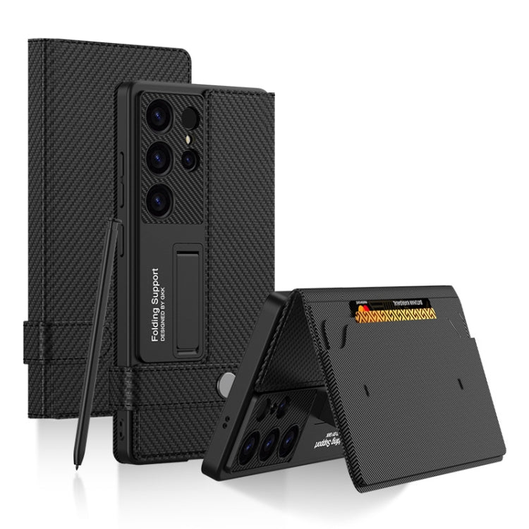 For Samsung Galaxy S25 Ultra 5G GKK Flip Wallet Leather Phone Case, Without Pen(Carbon Fiber Texture)