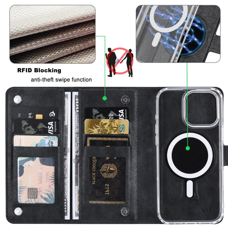 For iPhone 16 Plus ViLi GVS-C Series MagSafe Magnetic RFID Leather Flip Phone Case(Black)