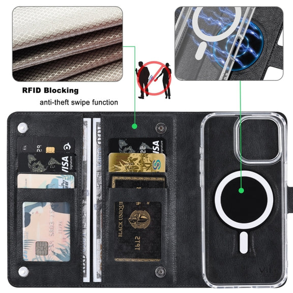 For iPhone 16 Plus ViLi GVS-C Series MagSafe Magnetic RFID Leather Flip Phone Case(Black)