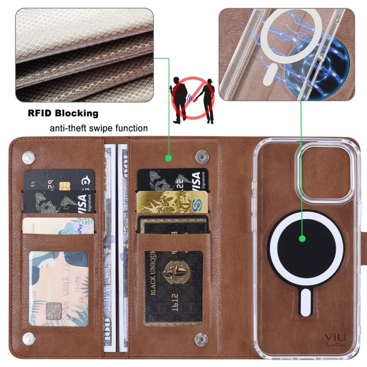 For iPhone 16 Plus ViLi GVS-C Series MagSafe Magnetic RFID Leather Flip Phone Case(Brown)