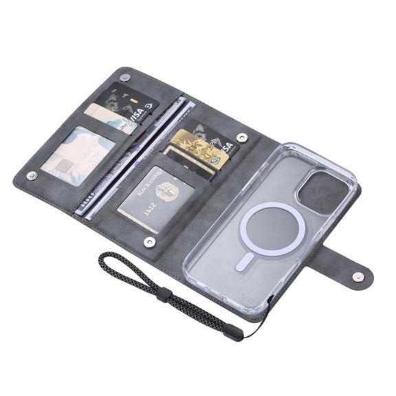 For iPhone 16 ViLi GVS-C Series MagSafe Magnetic RFID Leather Flip Phone Case(Grey)