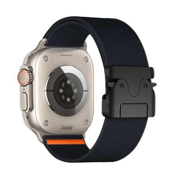 For Apple Watch 46mm / 49mm / 45mm / 44mm Parachute Buckle Elastic Nylon Watch Band(Black)