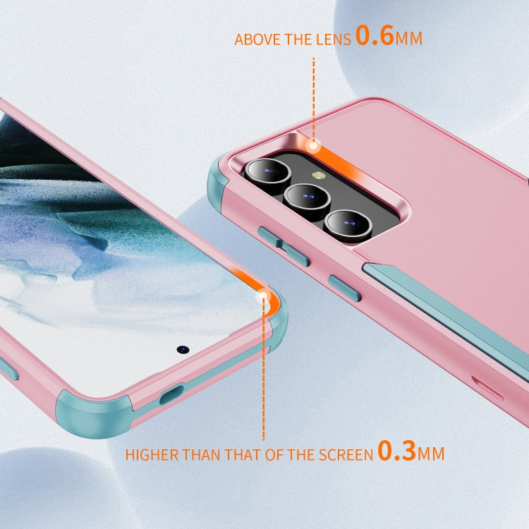 For Samsung Galaxy S25 5G TPU + PC Shockproof Protective Phone Case(Pink + Grey Green)