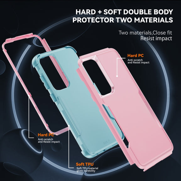 For Samsung Galaxy S25 5G TPU + PC Shockproof Protective Phone Case(Pink + Grey Green)