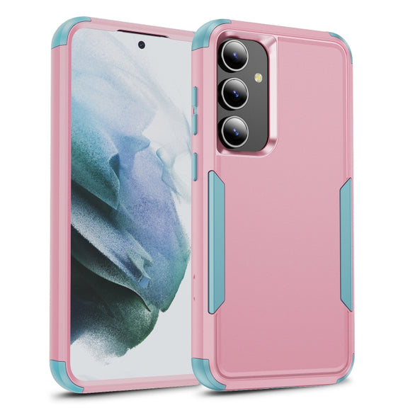 For Samsung Galaxy S25 5G TPU + PC Shockproof Protective Phone Case(Pink + Grey Green)