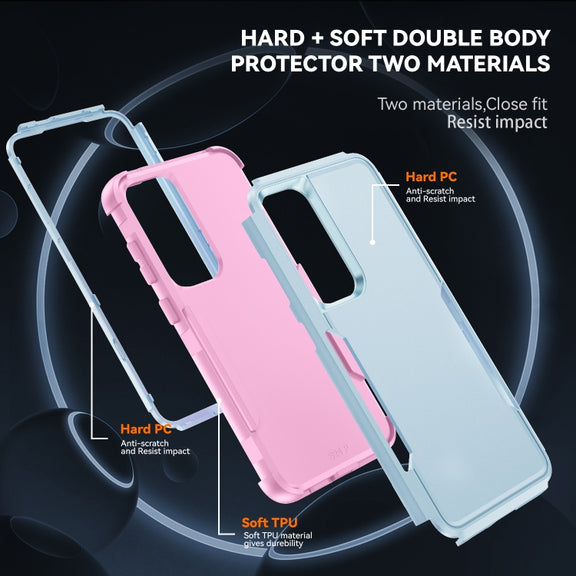 For Samsung Galaxy S25 5G TPU + PC Shockproof Protective Phone Case(Grey Green + Pink)
