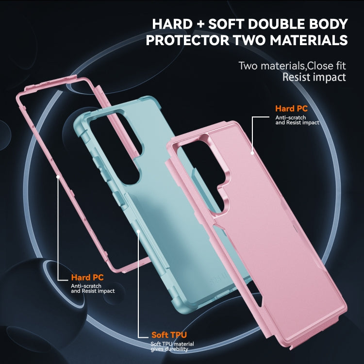 For Samsung Galaxy S25 Ultra 5G TPU + PC Shockproof Protective Phone Case(Pink + Grey Green)