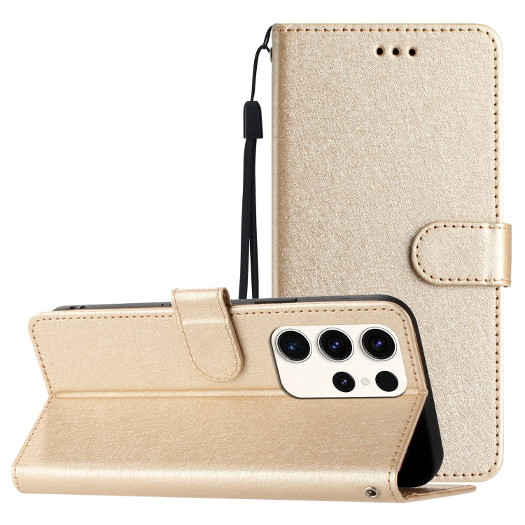For Samsung Galaxy S25 Ultra 5G Silk Texture Horizontal Flip Leather Phone Case(Gold)