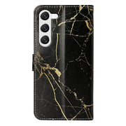 For Samsung Galaxy S25 5G Colored Drawing Marble Pattern Leather Phone Case(Black Gold Marble)