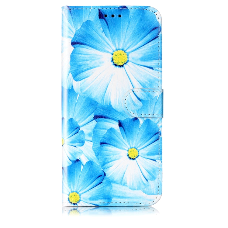 For Samsung Galaxy S25 5G Colored Drawing Marble Pattern Leather Phone Case(Blue Flower)