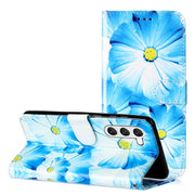 For Samsung Galaxy S25 5G Colored Drawing Marble Pattern Leather Phone Case(Blue Flower)