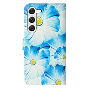 For Samsung Galaxy S25 5G Colored Drawing Marble Pattern Leather Phone Case(Blue Flower)