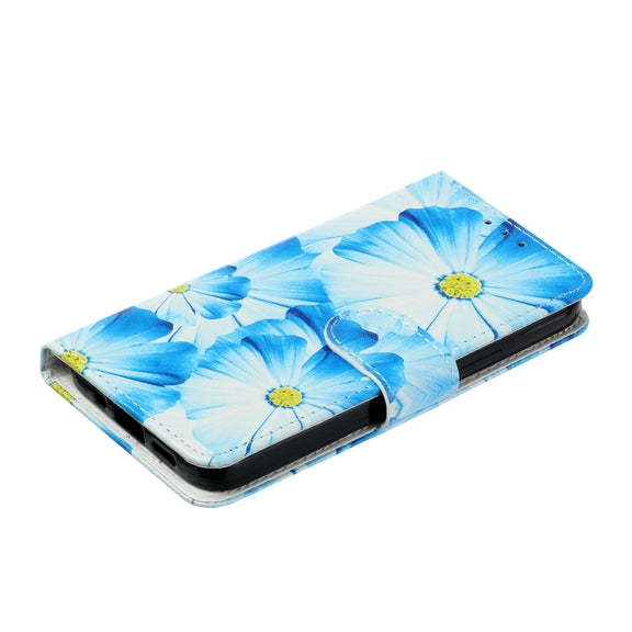 For Samsung Galaxy S25 5G Colored Drawing Marble Pattern Leather Phone Case(Blue Flower)