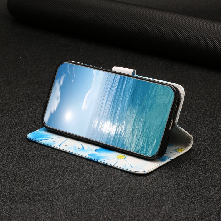 For Samsung Galaxy S25 5G Colored Drawing Marble Pattern Leather Phone Case(Blue Flower)