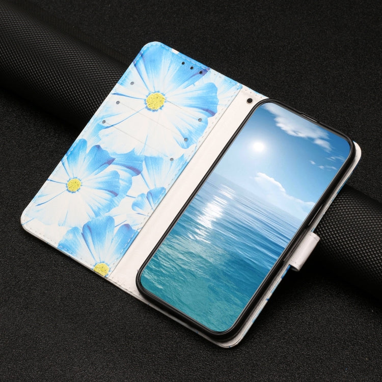 For Samsung Galaxy S25 5G Colored Drawing Marble Pattern Leather Phone Case(Blue Flower)