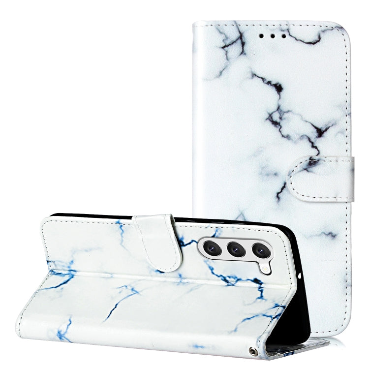 For Samsung Galaxy S25 5G Colored Drawing Marble Pattern Leather Phone Case(White Marble)