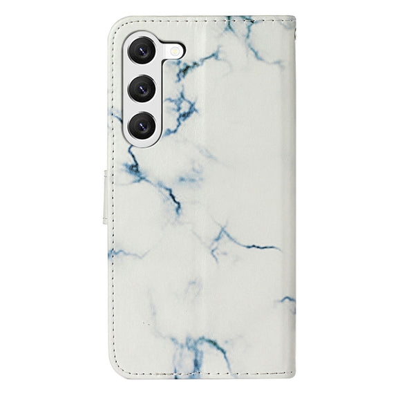 For Samsung Galaxy S25 5G Colored Drawing Marble Pattern Leather Phone Case(White Marble)