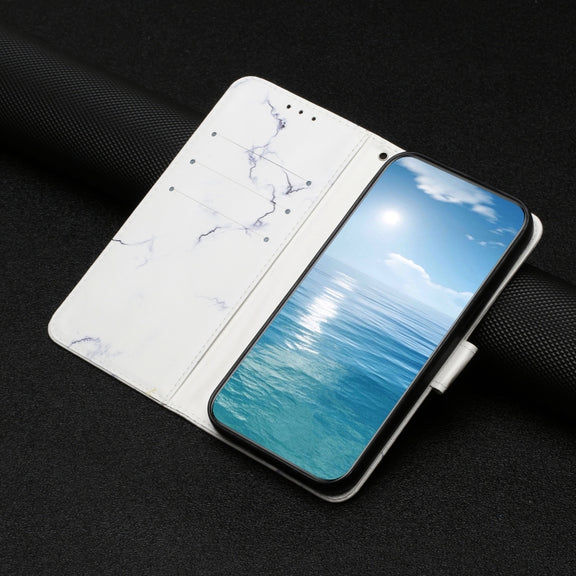 For Samsung Galaxy S25 5G Colored Drawing Marble Pattern Leather Phone Case(White Marble)