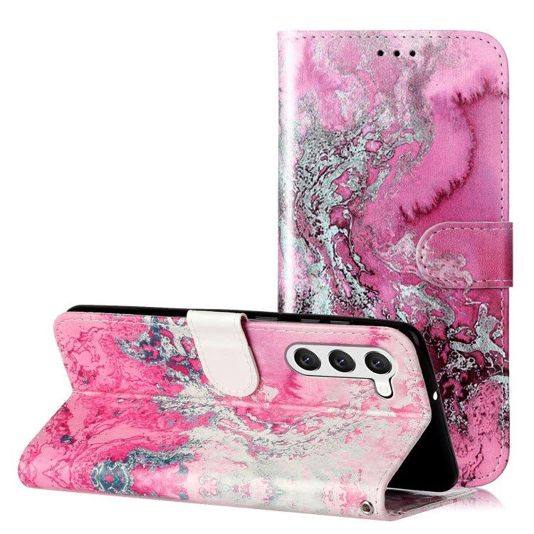 For Samsung Galaxy S25 5G Colored Drawing Marble Pattern Leather Phone Case(Pink Seawater)
