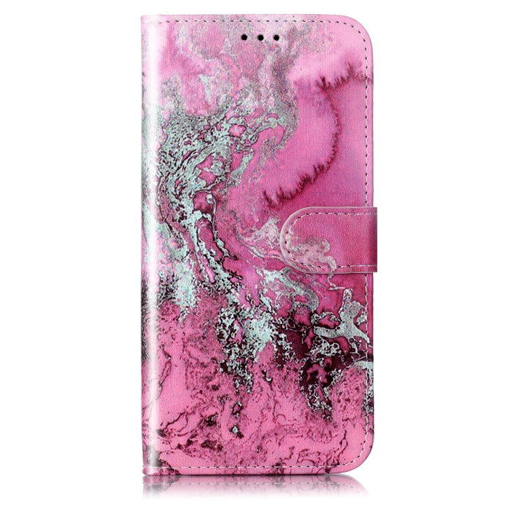 For Samsung Galaxy S25 5G Colored Drawing Marble Pattern Leather Phone Case(Pink Seawater)