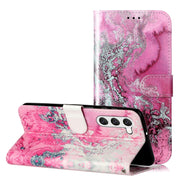 For Samsung Galaxy S25 5G Colored Drawing Marble Pattern Leather Phone Case(Pink Seawater)