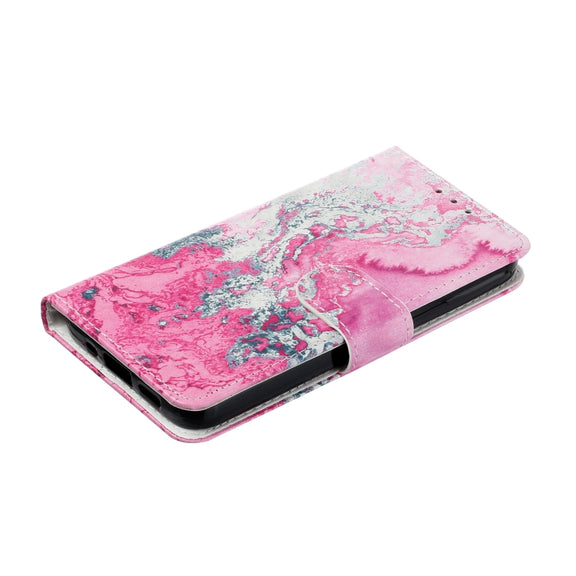 For Samsung Galaxy S25 5G Colored Drawing Marble Pattern Leather Phone Case(Pink Seawater)