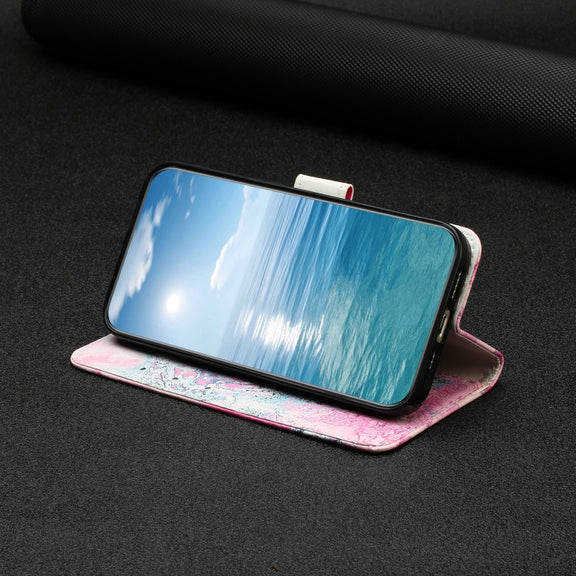 For Samsung Galaxy S25 5G Colored Drawing Marble Pattern Leather Phone Case(Pink Seawater)