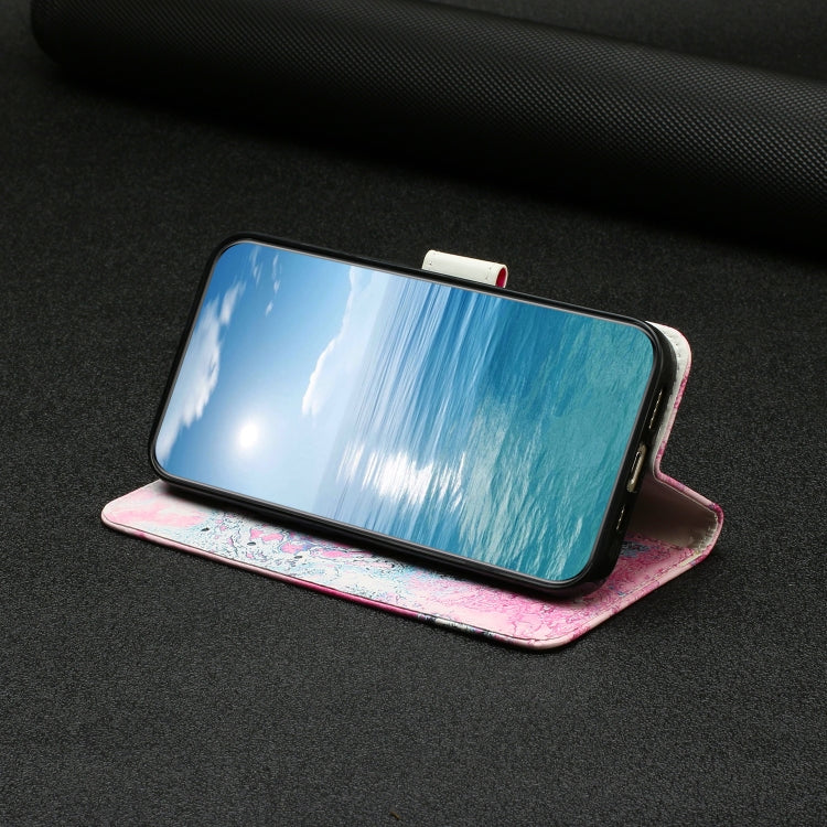For Samsung Galaxy S25 5G Colored Drawing Marble Pattern Leather Phone Case(Pink Seawater)