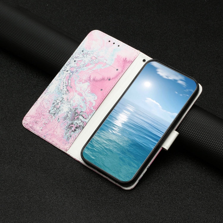For Samsung Galaxy S25 5G Colored Drawing Marble Pattern Leather Phone Case(Pink Seawater)