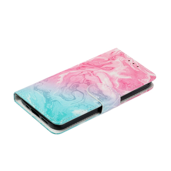 For Samsung Galaxy S25 5G Colored Drawing Marble Pattern Leather Phone Case(Pink Green Marble)
