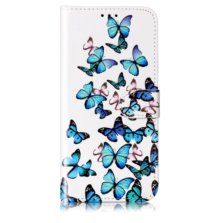 For Samsung Galaxy S25+ 5G Colored Drawing Marble Pattern Leather Phone Case(Little Blue Butterflies)