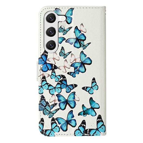 For Samsung Galaxy S25+ 5G Colored Drawing Marble Pattern Leather Phone Case(Little Blue Butterflies)