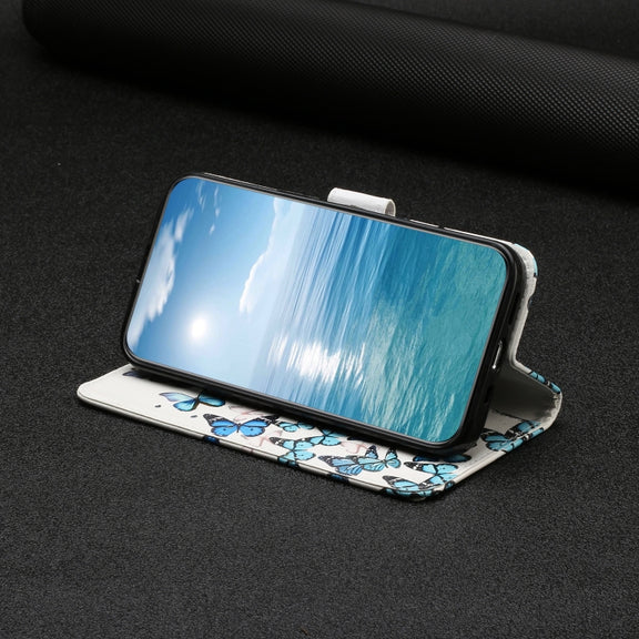 For Samsung Galaxy S25+ 5G Colored Drawing Marble Pattern Leather Phone Case(Little Blue Butterflies)