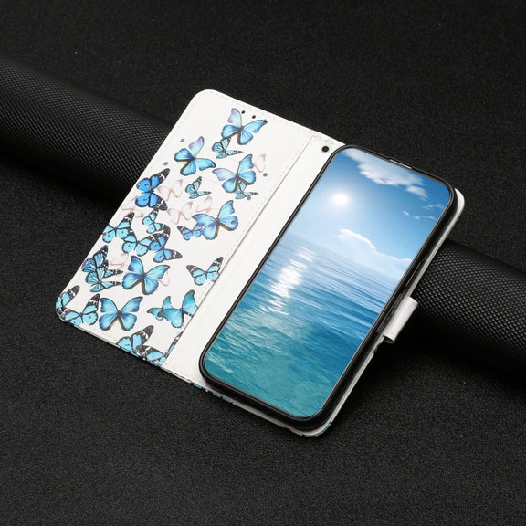 For Samsung Galaxy S25+ 5G Colored Drawing Marble Pattern Leather Phone Case(Little Blue Butterflies)