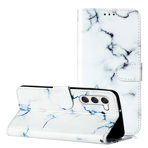 For Samsung Galaxy S25+ 5G Colored Drawing Marble Pattern Leather Phone Case(White Marble)