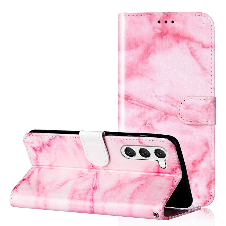 For Samsung Galaxy S25+ 5G Colored Drawing Marble Pattern Leather Phone Case(Pink Marble)
