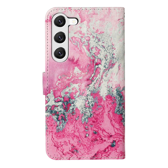 For Samsung Galaxy S25+ 5G Colored Drawing Marble Pattern Leather Phone Case(Pink Seawater)