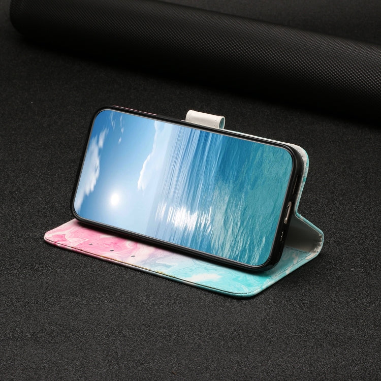 For Samsung Galaxy S25+ 5G Colored Drawing Marble Pattern Leather Phone Case(Pink Green Marble)